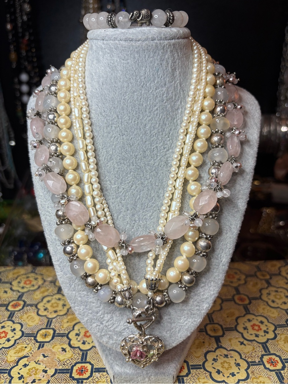 Vintage Pretty in Pink & Pearls (Faux) Costume Jewelry Lot Necklaces & Bracelet